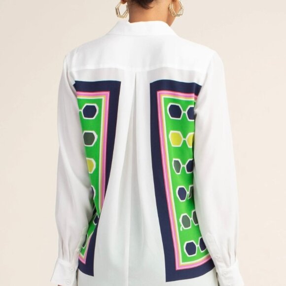 NWOT Trina Turk Redondo Long Sleeve SILK Blouse, Medium, Geometric, Button-Up - Picture 4 of 15